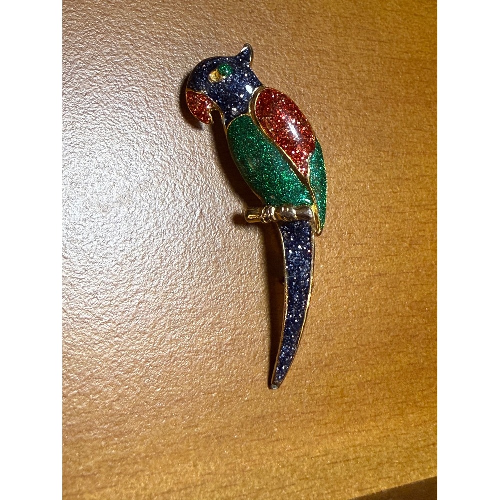 Vintage Giovanni Enamel Parrot Brooch Red Blue Green Gold Tone Tropical Bird Pin